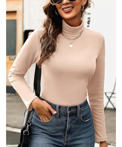 Womens Turtleneck Long Sleeve Thermal Shirts Basic Slim Fitted Layering Undershirts Fall Winter Tops Beige $12.17 Underwear