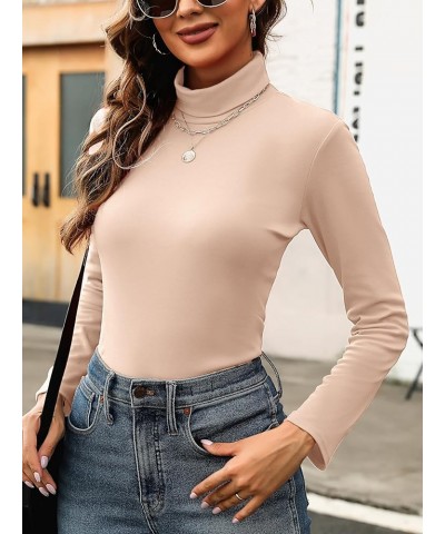 Womens Turtleneck Long Sleeve Thermal Shirts Basic Slim Fitted Layering Undershirts Fall Winter Tops Beige $12.17 Underwear