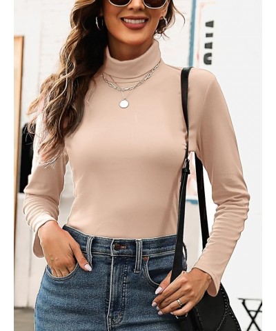 Womens Turtleneck Long Sleeve Thermal Shirts Basic Slim Fitted Layering Undershirts Fall Winter Tops Beige $12.17 Underwear