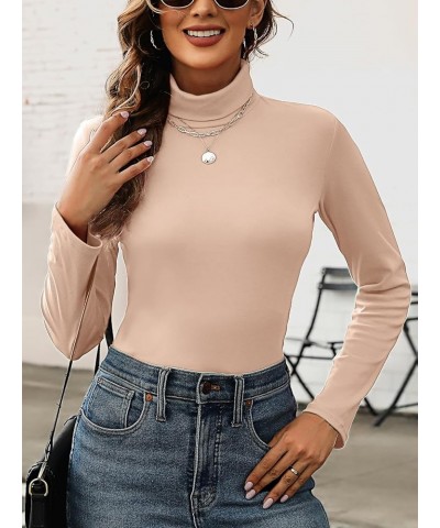 Womens Turtleneck Long Sleeve Thermal Shirts Basic Slim Fitted Layering Undershirts Fall Winter Tops Beige $12.17 Underwear