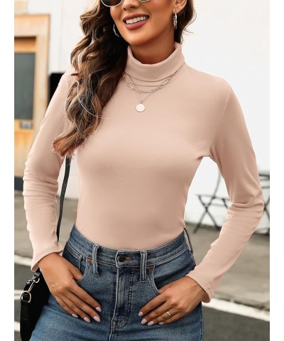 Womens Turtleneck Long Sleeve Thermal Shirts Basic Slim Fitted Layering Undershirts Fall Winter Tops Beige $12.17 Underwear