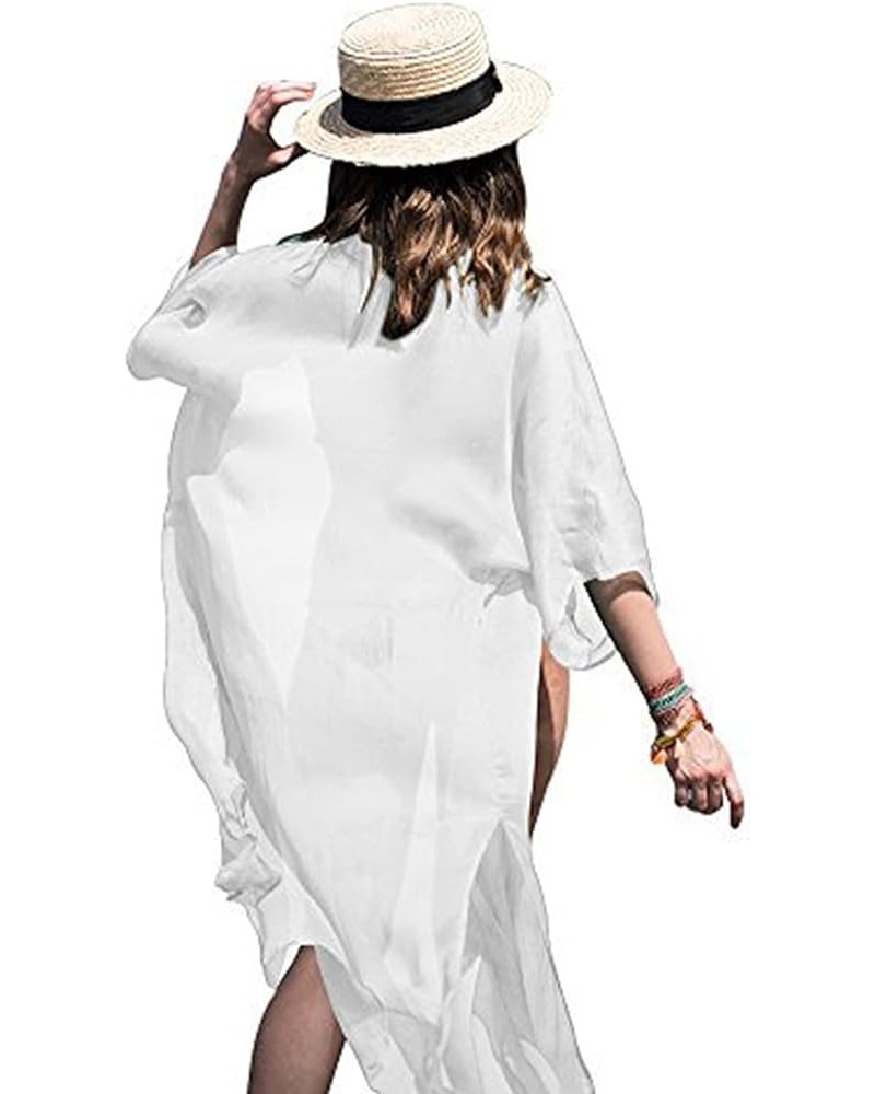 Women Chiffon Beach Dress Kimono Cardigan Swimsuit Cover Up Beachwear Dress White $10.25 Swimsuits