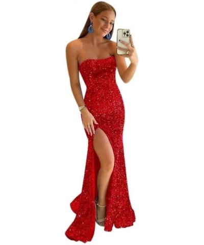 Women's 2023 One Shoulder Sequin Mermaid Prom Dresses Long Slit Glitter Backless Evening Party Gowns A-red $29.25 Dresses