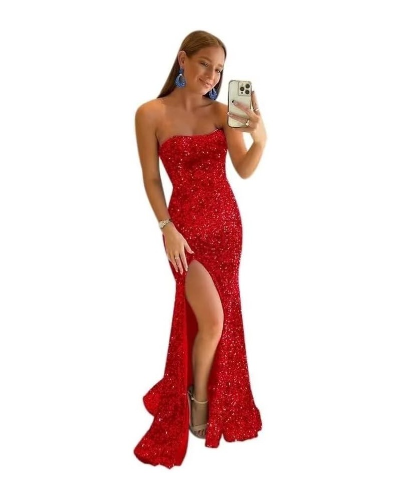 Women's 2023 One Shoulder Sequin Mermaid Prom Dresses Long Slit Glitter Backless Evening Party Gowns A-red $29.25 Dresses