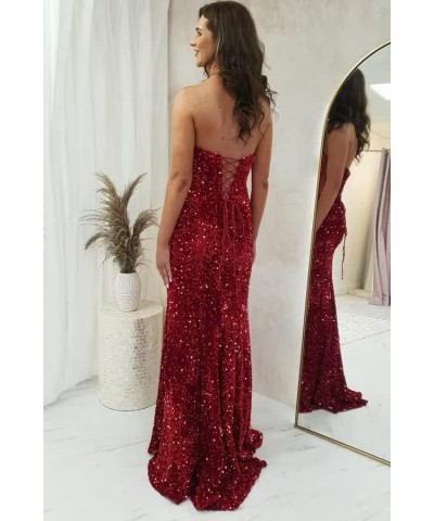 Women's 2023 One Shoulder Sequin Mermaid Prom Dresses Long Slit Glitter Backless Evening Party Gowns A-red $29.25 Dresses