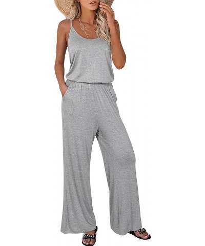 Womens 2024 Casual Sleeveless Jumpsuits Spaghetti Strap Loose Romper Long Pants with Pockets Grey $17.66 Jumpsuits