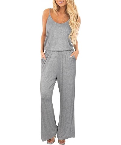 Womens 2024 Casual Sleeveless Jumpsuits Spaghetti Strap Loose Romper Long Pants with Pockets Grey $17.66 Jumpsuits