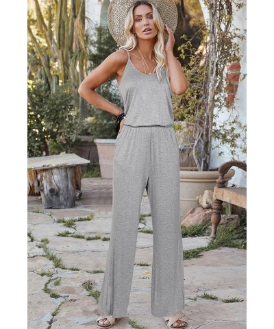 Womens 2024 Casual Sleeveless Jumpsuits Spaghetti Strap Loose Romper Long Pants with Pockets Grey $17.66 Jumpsuits