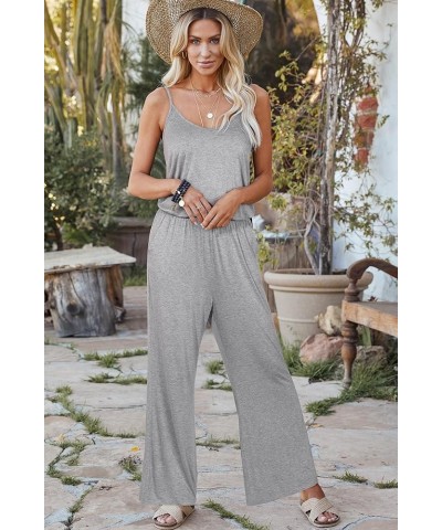 Womens 2024 Casual Sleeveless Jumpsuits Spaghetti Strap Loose Romper Long Pants with Pockets Grey $17.66 Jumpsuits