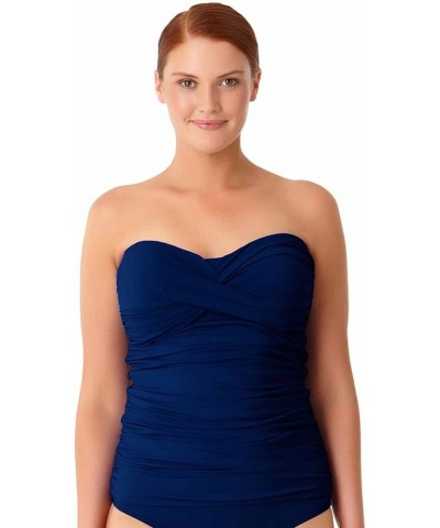 Women's Plus-Size Twist Front Bandeau Tankini Swim Top Navy 1 $35.96 Swimsuits