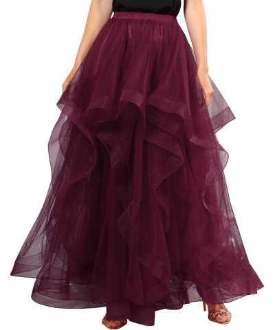 Long Tulle Skirts for Women Formal Tutu Puffy Skirt Layered Floor Length A Line Wedding Dress for Bride 2024 Burgundy $22.36 ...