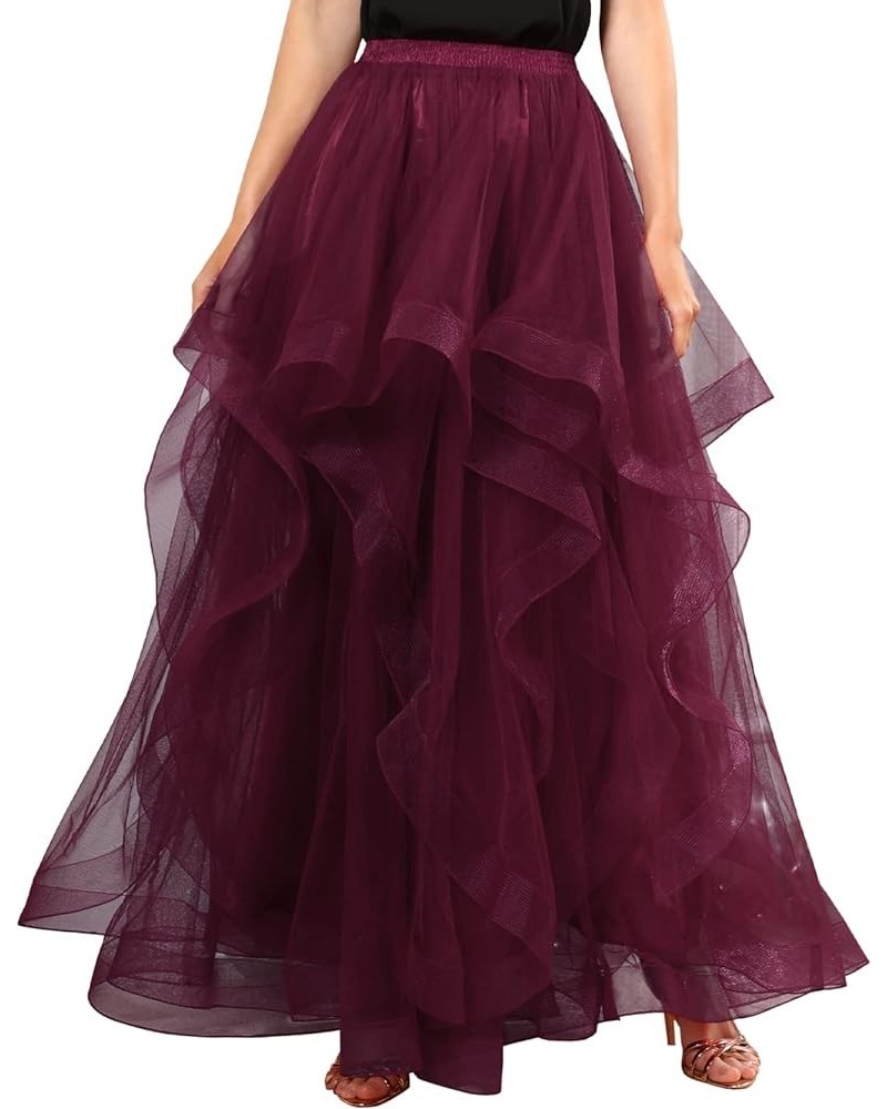 Long Tulle Skirts for Women Formal Tutu Puffy Skirt Layered Floor Length A Line Wedding Dress for Bride 2024 Burgundy $22.36 ...