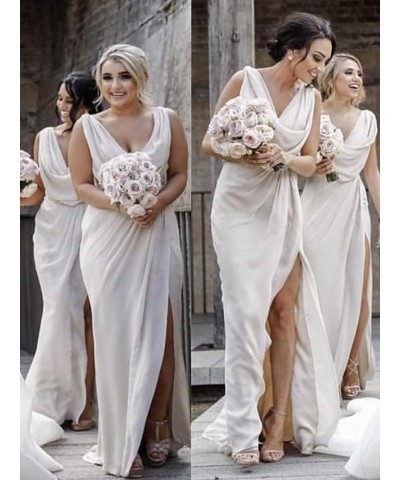 V Neck Chiffon Bridesmaid Dresses with Slit Long for Women Mermaid Formal Dress for Wedding Party Gray $27.90 Dresses