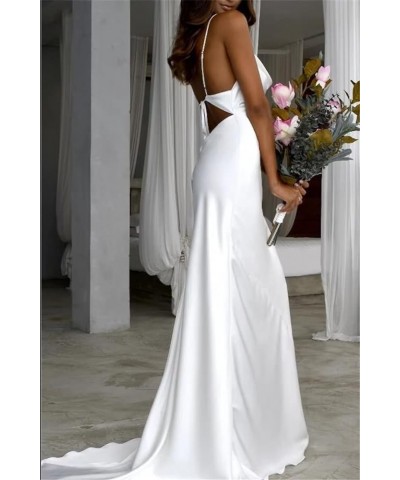 Simple Boho Wedding Dresses for Bride 2024 Mermaid Lace Spaghetti Straps V Neck Beach Bridal Gowns H-ivory $42.84 Dresses