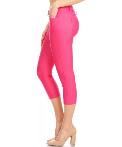 Women's 5 Pocket Capri Jeggings - Pull On Skinny Stretch Colored Jean Leggings with Plus Size Options Fuchsia $13.44 Leggings