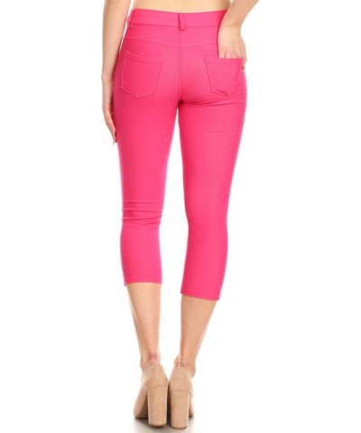 Women's 5 Pocket Capri Jeggings - Pull On Skinny Stretch Colored Jean Leggings with Plus Size Options Fuchsia $13.44 Leggings