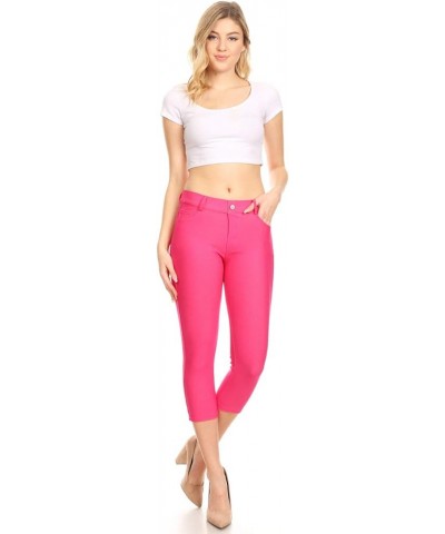 Women's 5 Pocket Capri Jeggings - Pull On Skinny Stretch Colored Jean Leggings with Plus Size Options Fuchsia $13.44 Leggings