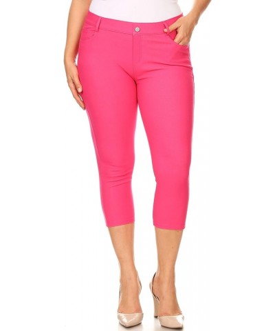 Women's 5 Pocket Capri Jeggings - Pull On Skinny Stretch Colored Jean Leggings with Plus Size Options Fuchsia $13.44 Leggings