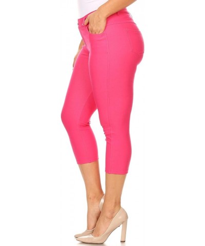 Women's 5 Pocket Capri Jeggings - Pull On Skinny Stretch Colored Jean Leggings with Plus Size Options Fuchsia $13.44 Leggings