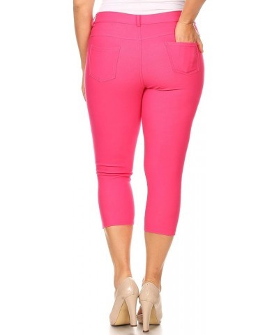 Women's 5 Pocket Capri Jeggings - Pull On Skinny Stretch Colored Jean Leggings with Plus Size Options Fuchsia $13.44 Leggings