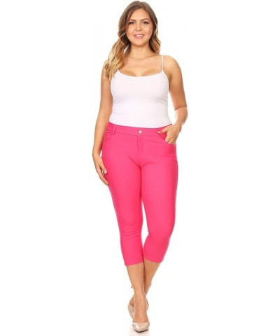 Women's 5 Pocket Capri Jeggings - Pull On Skinny Stretch Colored Jean Leggings with Plus Size Options Fuchsia $13.44 Leggings