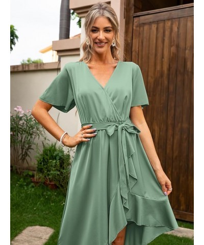 Women's 2024 Floral Ruffle Wedding Guest Wrap Maxi Dress Boho Bridesmaid Long Flowy Party Dress Satin-Short Sleeve 01 Satin L...