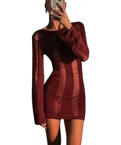 Women 's Hollow Out Backless Mini Bodycon Dress Ripped Tassel Crochet Knitted Long Sleeve Wrap Dresses Beach Cover Up Wine Re...