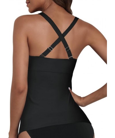 Women's Underwire Tankini Tops Ruched Crossback Swim Tops Tummy Control Bathing Suit Top No Bottom Black $21.59 Swimsuits