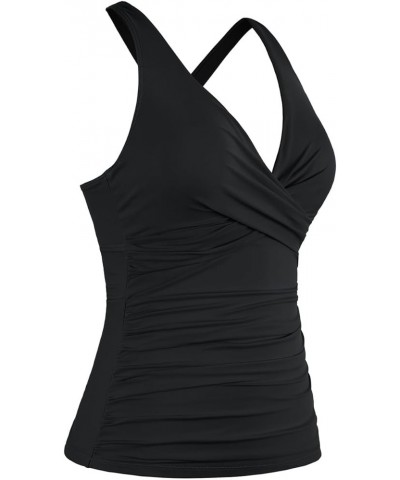 Women's Underwire Tankini Tops Ruched Crossback Swim Tops Tummy Control Bathing Suit Top No Bottom Black $21.59 Swimsuits