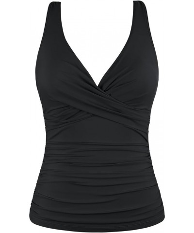 Women's Underwire Tankini Tops Ruched Crossback Swim Tops Tummy Control Bathing Suit Top No Bottom Black $21.59 Swimsuits