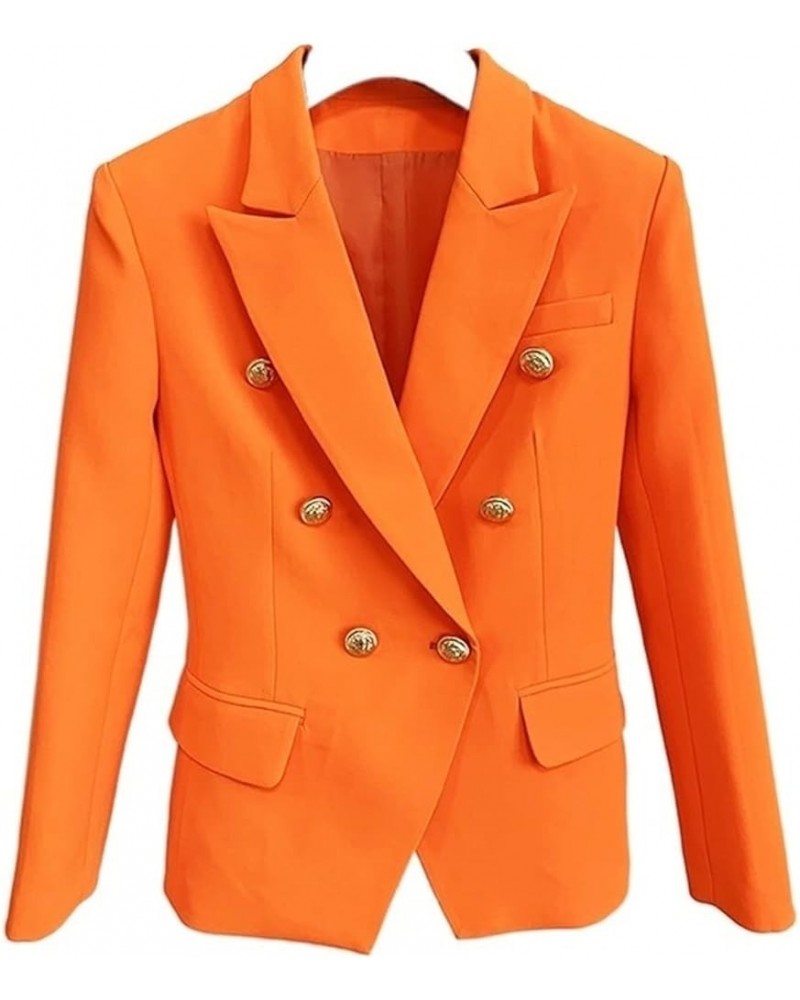 Women's Classic Double Breasted Metal Buttons Blazer Outer Size S-4XL (Color : Orange 3, Size : 3X-Large) 4X-Large Orange 3 $...