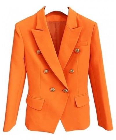 Women's Classic Double Breasted Metal Buttons Blazer Outer Size S-4XL (Color : Orange 3, Size : 3X-Large) 4X-Large Orange 3 $...