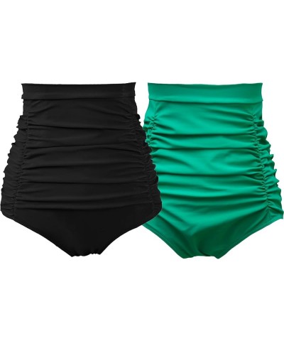 Women's Ruched High Waisted Bikini Bottom Retro Vintage Swim Short Tankinis Black+olive $15.99 Swimsuits