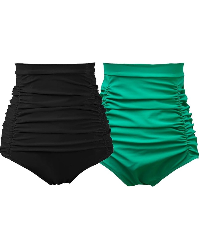 Women's Ruched High Waisted Bikini Bottom Retro Vintage Swim Short Tankinis Black+olive $15.99 Swimsuits