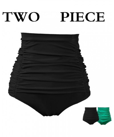 Women's Ruched High Waisted Bikini Bottom Retro Vintage Swim Short Tankinis Black+olive $15.99 Swimsuits