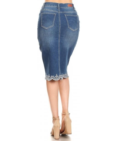 Womens Plus/Juniors Mid Waist Below Knee Length Denim Skirt in Pencil Silhouette Vintage Wash (77227) $16.80 Skirts