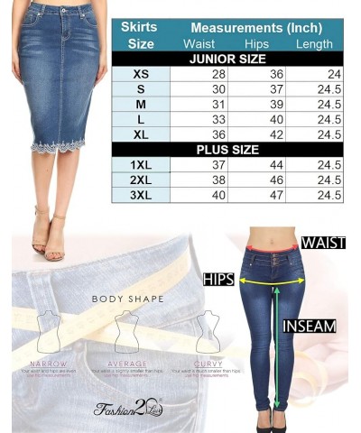 Womens Plus/Juniors Mid Waist Below Knee Length Denim Skirt in Pencil Silhouette Vintage Wash (77227) $16.80 Skirts