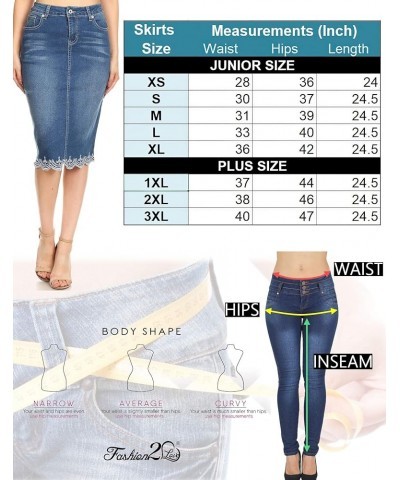 Womens Plus/Juniors Mid Waist Below Knee Length Denim Skirt in Pencil Silhouette Vintage Wash (77227) $16.80 Skirts