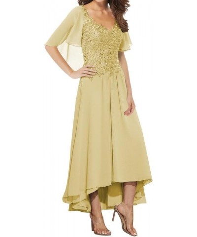 Mother of The Bride Dresses Lace Wedding Guest Dresses Chiffon Tea Length Mothers Dress Beading Sequins Golden $33.44 Dresses