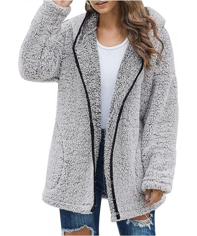 Womens Fleece Jacket Winter Fuzzy Sherpa Lined Open Front Long Cardigan Coats Thermal Hooded Jackets with Pockets M-dark Gray...