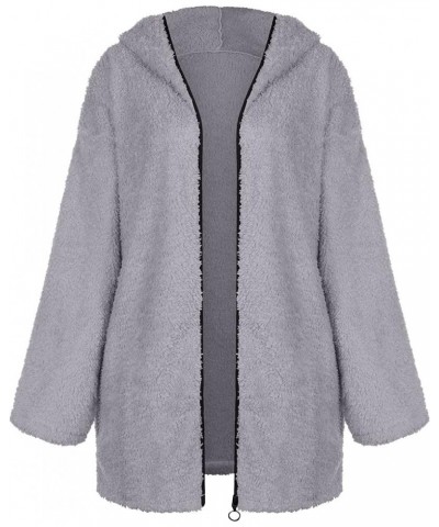 Womens Fleece Jacket Winter Fuzzy Sherpa Lined Open Front Long Cardigan Coats Thermal Hooded Jackets with Pockets M-dark Gray...