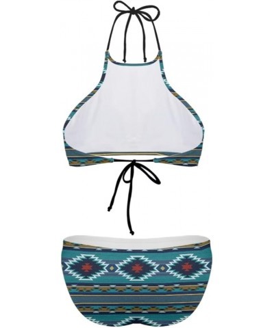Fashion Printing High Neck Halter Bikini Swimsuit for Women Girls Mesh Lining Quick Dry Southwestern Aztec $11.25 Swimsuits