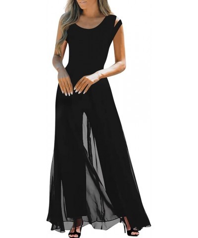 Women's Jumpsuits Casual Sleeveless High Waist Round Neck Chiffon Overlay Jumpsuit Loose Romper Long Pants, S-2XL Black $11.1...