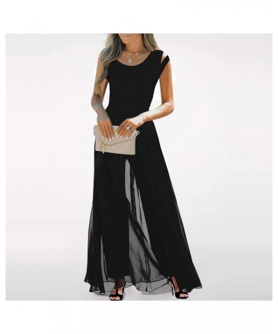 Women's Jumpsuits Casual Sleeveless High Waist Round Neck Chiffon Overlay Jumpsuit Loose Romper Long Pants, S-2XL Black $11.1...