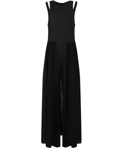 Women's Jumpsuits Casual Sleeveless High Waist Round Neck Chiffon Overlay Jumpsuit Loose Romper Long Pants, S-2XL Black $11.1...