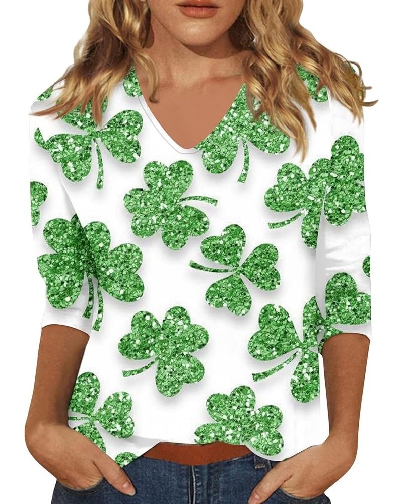 Going Out Tops for Women St Patricks Day Shirt Trendy 3/4 Length Sleeve Holiday T Shirts Ladies Tops and Blouses Casual 38-gr...
