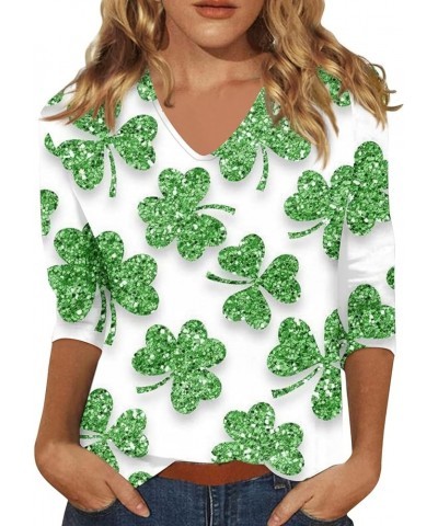 Going Out Tops for Women St Patricks Day Shirt Trendy 3/4 Length Sleeve Holiday T Shirts Ladies Tops and Blouses Casual 38-gr...