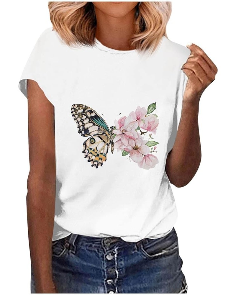 Butterfly Short Sleeve Blouse Basic Tees for Women Trendy Graphic Tees Womens Summer Tops 2023 White T Shirt Blue 03-coffee $...