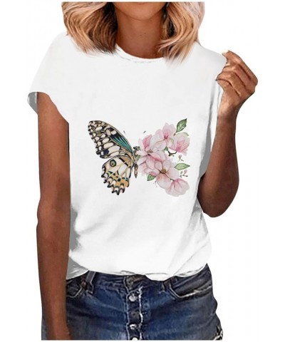 Butterfly Short Sleeve Blouse Basic Tees for Women Trendy Graphic Tees Womens Summer Tops 2023 White T Shirt Blue 03-coffee $...