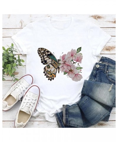 Butterfly Short Sleeve Blouse Basic Tees for Women Trendy Graphic Tees Womens Summer Tops 2023 White T Shirt Blue 03-coffee $...